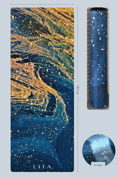 Килимок для йоги Lita "Marble Dark Blue" замша + каучук 183 х 68 х 0,3 см 10-05-3 фото
