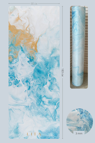Килимок для йоги Lita "Marble White Blue" замша + каучук 183 х 68 х 0,3 см 10-08-3 фото