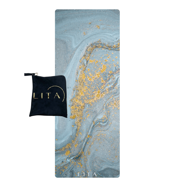 Yoga mat Lita Travel "Marble Grey Gold" suede + rubber 183 x 68 x 0.1 cm