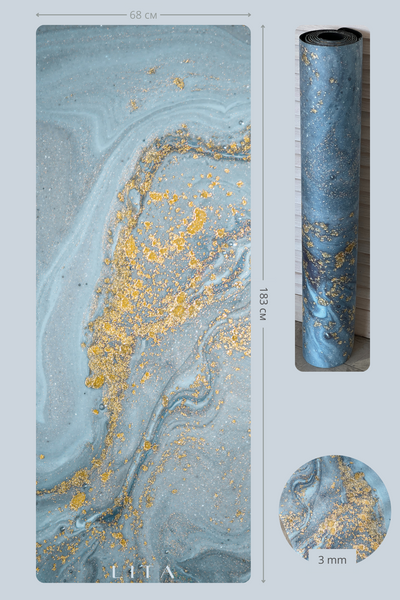Килимок для йоги Lita "Marble Grey Gold" замша + каучук 183 х 68 х 0,3 см 10-06-3 фото