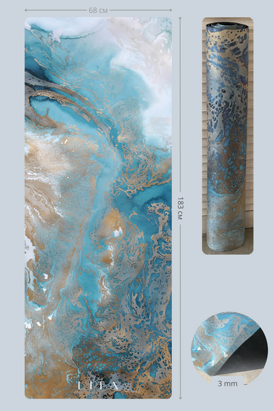 Коврик для йоги Lita "Marble Blue" замша + каучук 183 х 68 х 0,3 см 10-07-3 фото