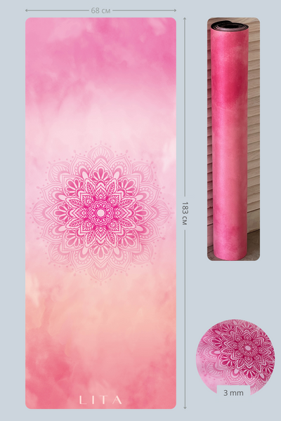 Yoga mat Lita "Pink Mandala" suede + rubber 183 x 68 x 0.3 cm