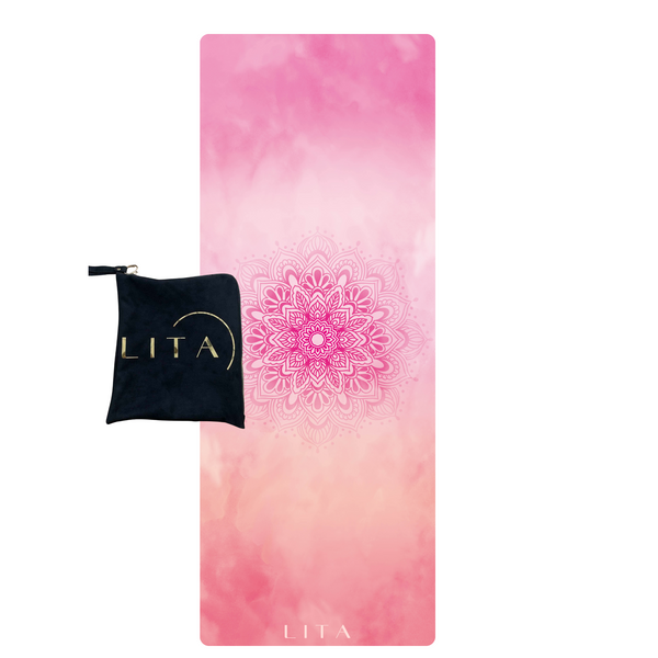 Mata do jogi Lita Travel „ Pink Mandala” zamsz + guma 183 x 68 x 0,1 cm